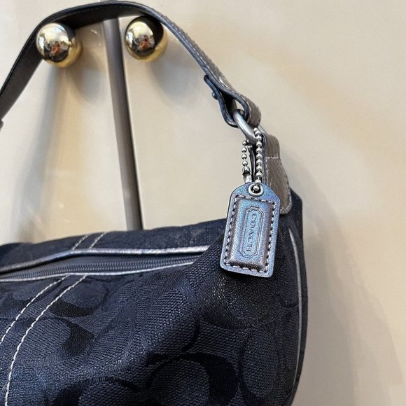 Vintage Y2k Coach Black Glitter Python Leather Handle Mini Hand Shoulder Bag - Picture 2 of 9